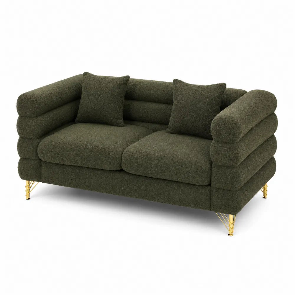 Canapé 2 places tissu bouclé Vert foncé Pieds Métal