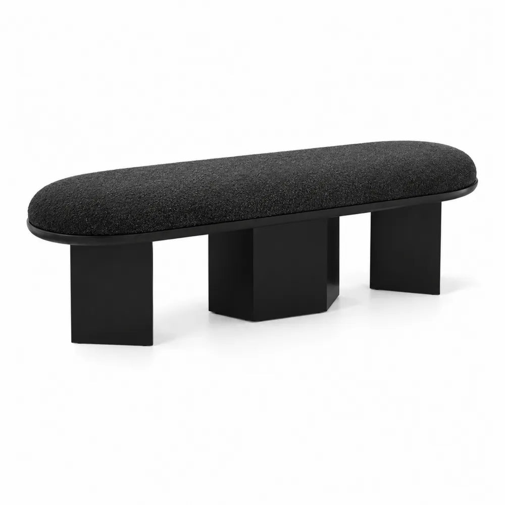 Banc en tissu noir avec base en bois