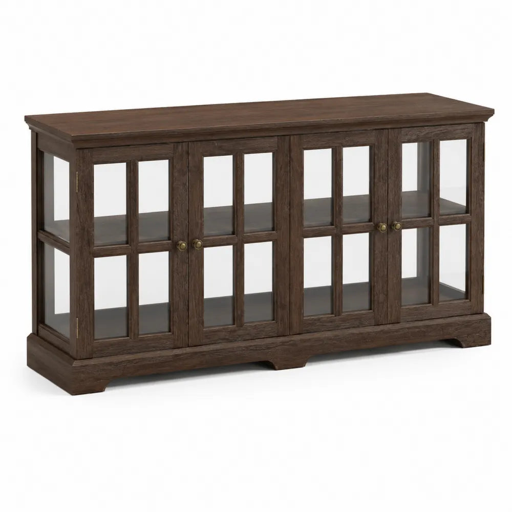 Buffet bas rectangulaire en bois et verre