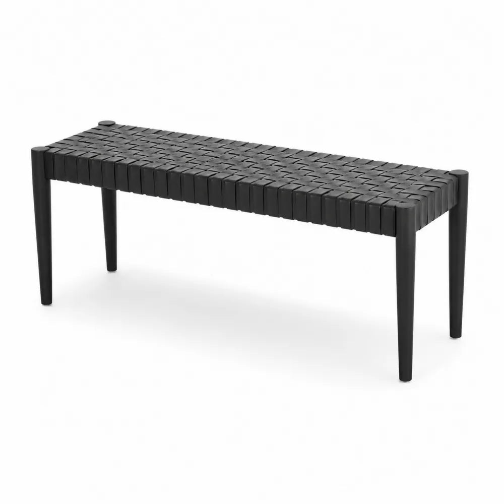 Banc en bois avec assise en polyester tissé noir