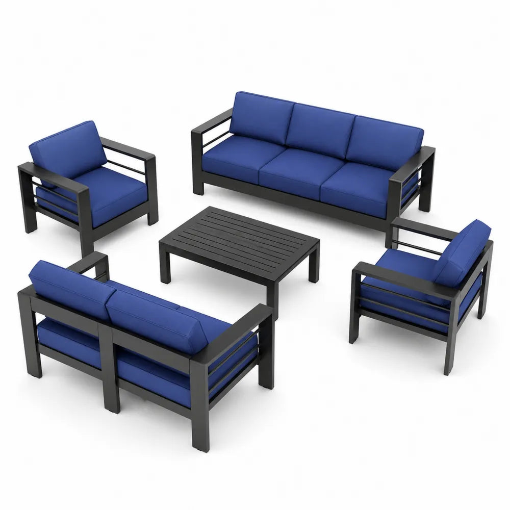 Ensemble de Salon de Jardin en Aluminium avec Coussins Bleu