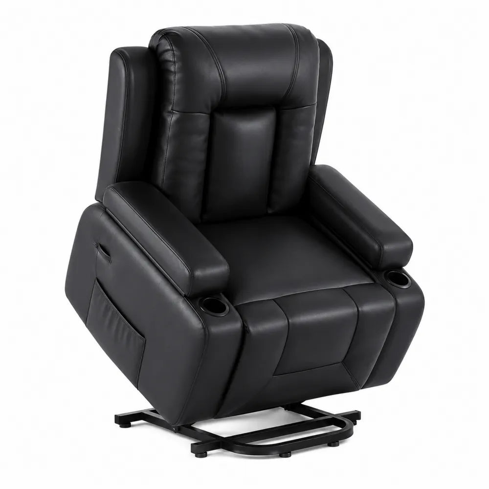 Fauteuil inclinable en cuir synthétique noir avec porte-gobelets