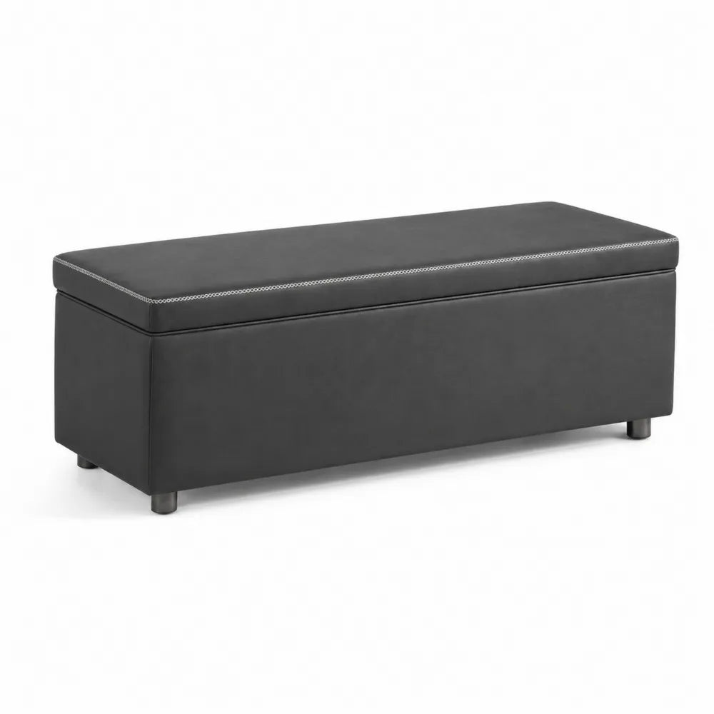 Banc de rangement en cuir synthétique noir 120x40x45 cm