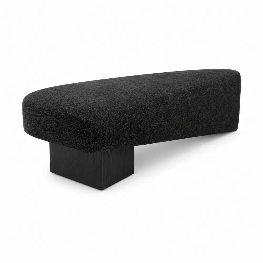 Banc incurvé en tissu et bois noir 130 cm